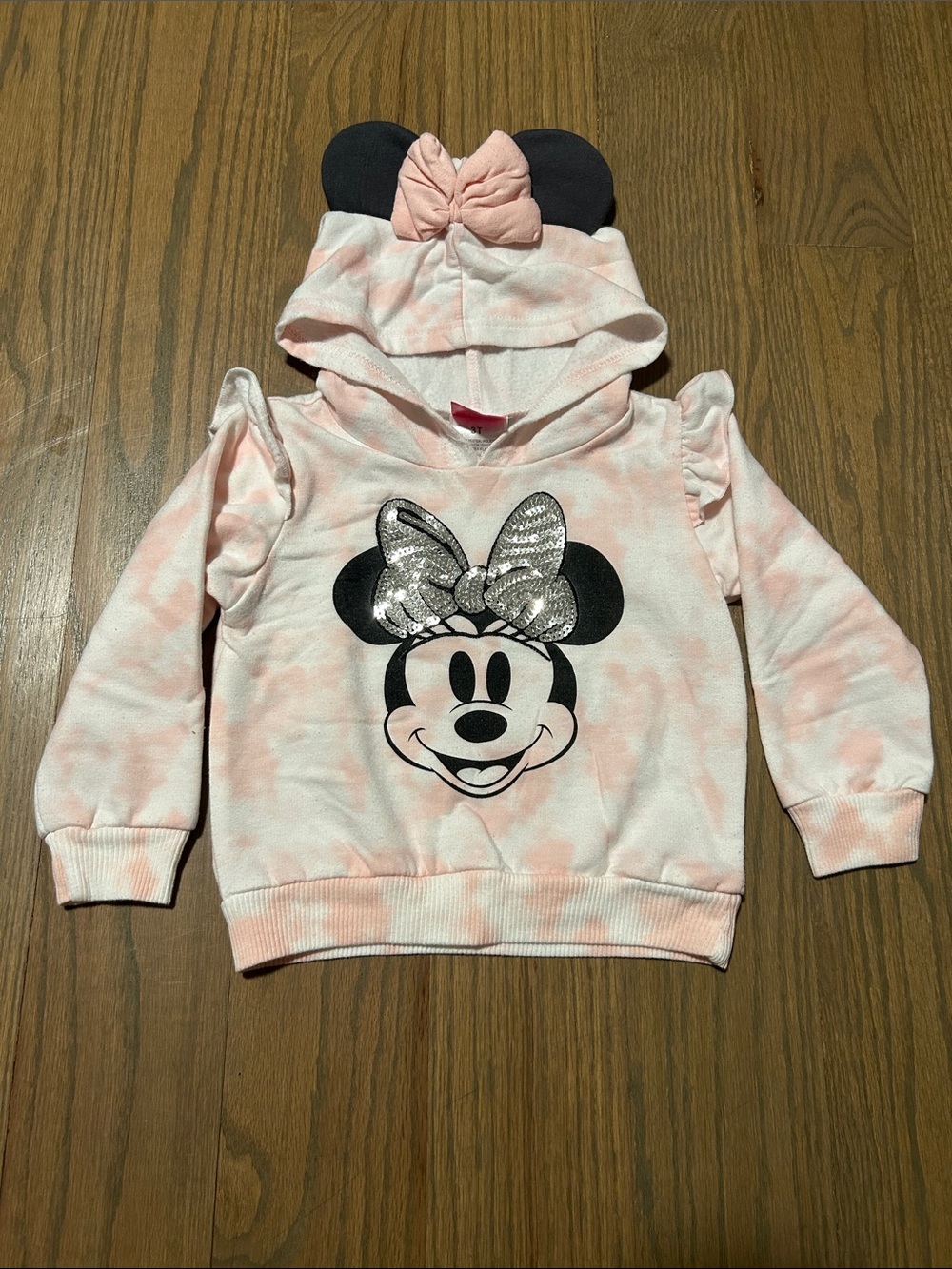 Disney Pink Minnie Mouse Hooded Pullover with Sequin Bow